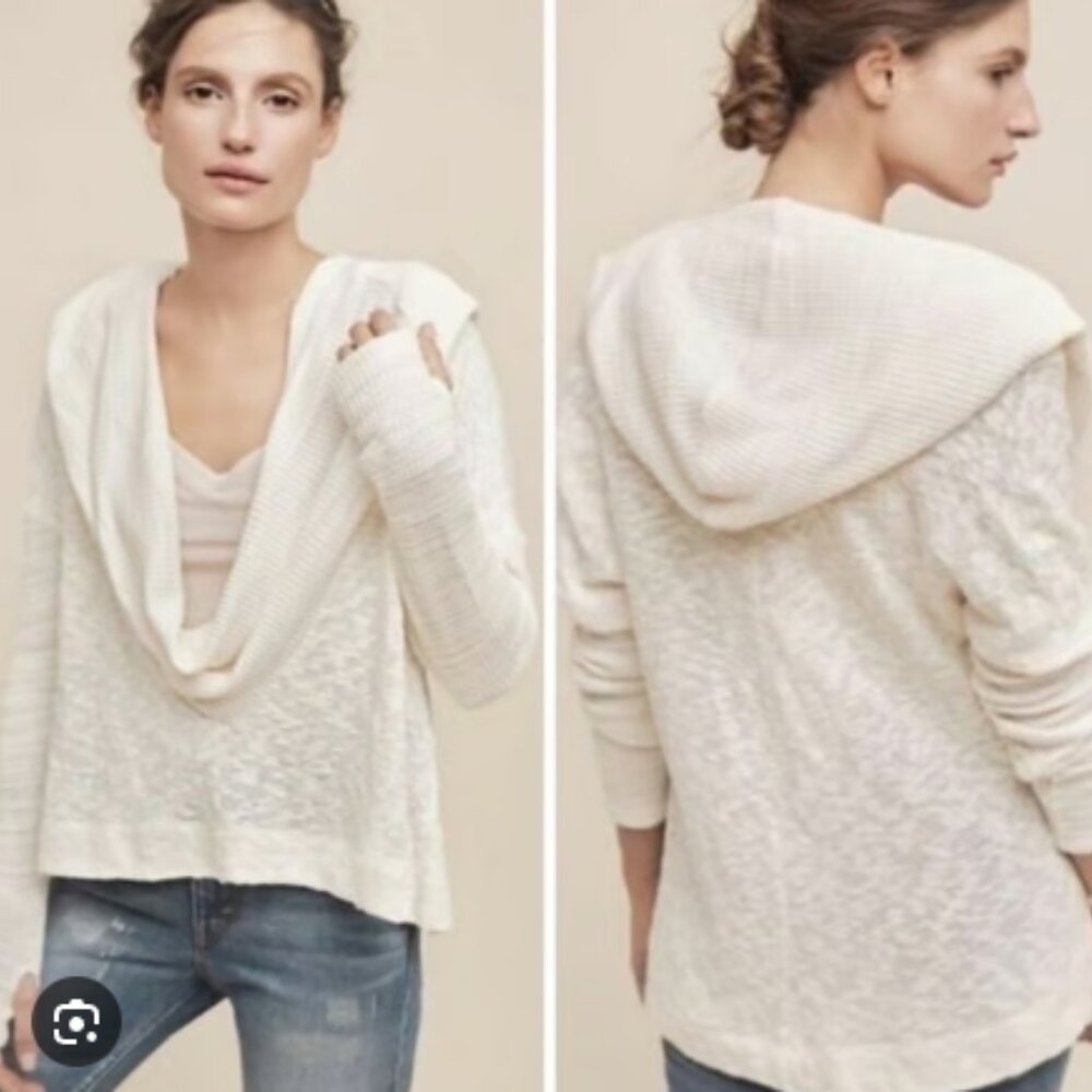 Anthropologie Saturday Sunday Almeria Hooded Cowl Ivory Pullover Sweater CW3